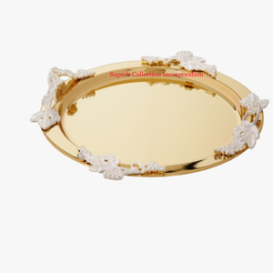 ถาดเสิร์ฟอาหารรูปทรงกลมดีไซน์สุดหรูถาดโลหะสีทองพร้อมลายดอกไม้สำหรับงานปาร์ตี้ในโรงแรม - Product Image 1