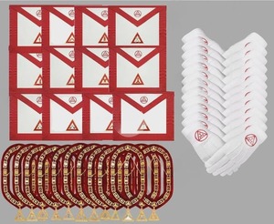 Conjunto de Mandiles Masónicos Rojos para Oficiales, Encaje Bordado, Cuero Vintage, Collares de Cadena de Regalia del Arco Real, Guantes, 12 Piezas - Product Image 3