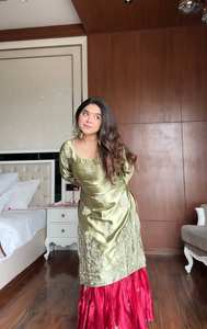 LANZANDO NUEVO DISEÑADOR SHARARA PALAZZO FABRIC MOSS SATIN con SECUENCIA DE BORDADO TRABAJO para PARTY REVERSER - Product Image 6