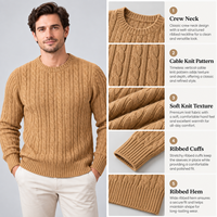 Pull tricoté marron pour homme FNJIA, texture torsadée, col rond, chaud pour l'hiver, décontracté, fabricant de vêtements à marque privée