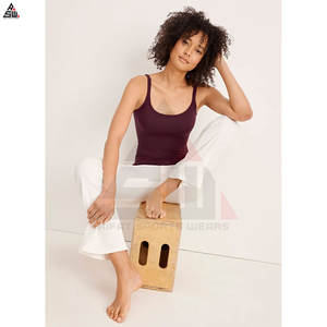 Nueva llegada barato elegante al por mayor Fitness chaleco mujeres doblado deportes Tank Top Front Logo 100% algodón transpirable Crop Top - Product Image 3