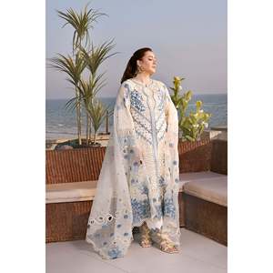 Ensemble de 3 pièces en mousseline de soie brodée avec dupatta en organza et pantalon ANEELAS BIC-4828 - Product Image 4