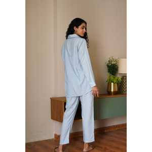 Ensemble short 2 pièces bleu poudre, longueur au-dessus du genou, pour la maison ou la saison estivale, nouveaux ensembles courts avec hauts - Product Image 5