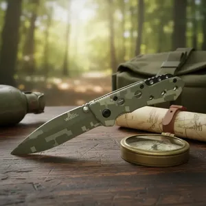 Coltello con chiusura di sicurezza Wallis K900609 Verde Camouflage Acciaio Inossidabile Durezza 48-52 - Product Image 5