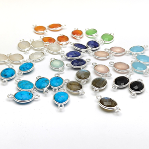 Natural Gemstone Oval Shape Gold Bezel Connector For Necklace And Bracelet Making Connector Double Loop Faceted Charms - Product Image 1