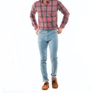 กางเกงยีนส์แบบลำลองสำหรับผู้ชายเอวสูงออกแบบได้ตามต้องการกางเกงยีนส์ทรงตรงมีลายตัวอักษรสีพื้น - Product Image 2