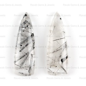 หินควอตซ์ใสสีดำธรรมชาติ10X30มม. รูปทรงเรียบเป็นล้านล้านหลังเรียบอัญมณีสอบเทียบสำหรับทำเครื่องประดับ - Product Image 6