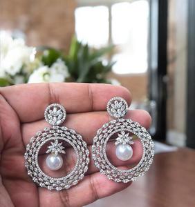 Elegantes pendientes de cascada de diamantes de plata brillante, joyería de latón de moda, circón, regalo perfecto para fiestas de bodas de mujer - Product Image 2