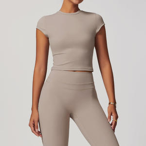 Camiseta Deportiva de Yoga Ecológica para Mujer, de Verano, con Tela de Felpa, Secado Rápido, Mangas Cortas, para Fitness - Product Image 1