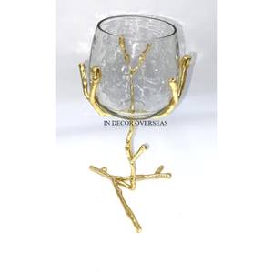 แจกันดอกไม้ทรงกลมทำจากแก้วใสเนื้อสัมผัสทันสมัยพร้อมฐานชุบทองวางกลางโต๊ะ - Product Image 1