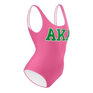 AKA costume intero costume da bagno rosa verde Premium tessuto elasticizzato greco abbigliamento personalizzato Divine nove HBCU costumi da bagno - Product Image 4