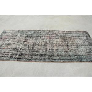 Vintage Turkish Accent <b>Rug</b> 3.5x6.8 ft, <b>Black</b> Wool <b>Rug</b> - Product Image 2