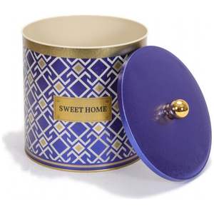 ที่จับ4.1L กระป๋องโลหะทรงกลมขนาด175x180มม. ดีไซน์ลวดลายไร้รอยต่อลายเส้นเรขาคณิตพื้นหลังสีน้ำเงิน - Product Image 4