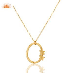Bijouterie tendance dernier cri pendentif en laiton plaqué or 18 ct avec papillon rond pour femmes fabricant de bijoux fins Demi - Product Image 2