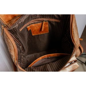 Bolso de hombro de viaje Vintage multifuncional de gran capacidad con pelo de piel de vaca personalizado de alta calidad en cuero genuino - Product Image 6