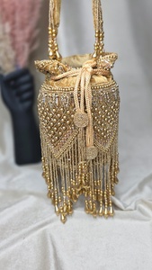 Resin Golden Crystal Beaded Half <b>Moon</b> Pearl Fashion Evening Clutch Bag for Women Wedding Party Handmade From India Wholesale - Product Image 4