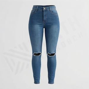 Jeans en denim pour femmes, pantalon évasé côtelé sur mesure, design empilé, respirant, en coton, couleur personnalisée, streetwear - Product Image 1