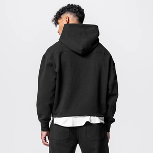 Sweats à capuche surdimensionnés de haute qualité pour hommes Design Boxy de détresse vierge de la fabrication sans ficelle épaule tombante poids lourd brodé - Product Image 5