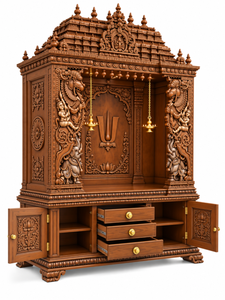Traditional Tamil Yali Carved <b>Wooden</b> Pooja Mandir Buy Exclusive South Indian Style Handcarved <b>Wooden</b> <b>Temple</b> For Luxury Home UK - Product Image 3
