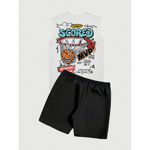 Vente en gros Ensemble décontracté 2 pièces à manches courtes et shorts pour hommes, imprimé Lèvres et lettres pour l'été - Product Image 1