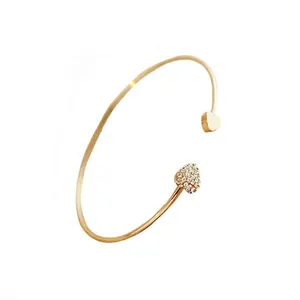 Solid 925 Sterling Silver Rose Gold Plate Chic Heart Pave Setting Zircon Cuff Bangle For Women