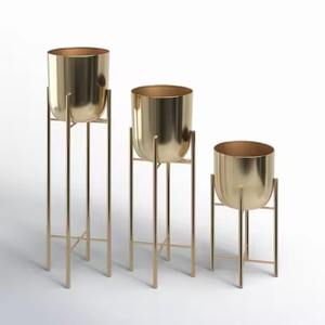 Set of 3 Iron <b>Planters</b> in Gold Color Decorative <b>Indoor</b> Plant Pots for Home and Office Decor - Product Image 1