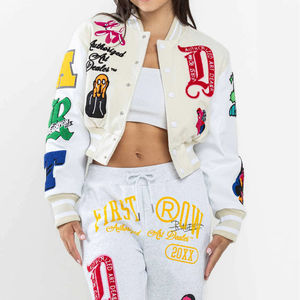 Chaquetas Varsity de Béisbol Personalizadas para Mujer, de Lana, con Mangas de Cuero, Bordado de Chenilla Grueso, con Logotipo, para Otoño e Invierno - Product Image 2