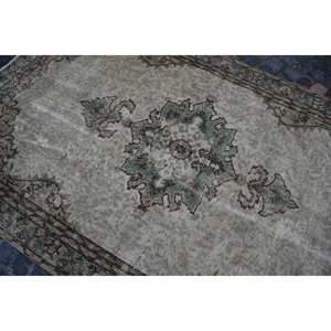 Tapis turc vintage grande surface 5.4x8.2 pieds Beige vert laine Latex support Patchwork pour adolescents Tabriz Rectangle couloir - Product Image 5