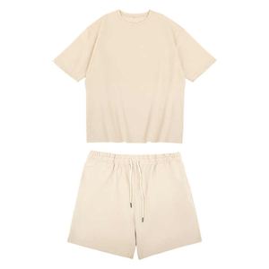 Conjunto de camiseta de dos piezas de algodón de alta calidad para hombre, estilo informal de marca de moda para verano, deporte juvenil, tela de punto sólida - Product Image 3