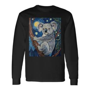 Simpatico orso koala sulla maglietta promozionale grafica a maniche lunghe della Notte stellata di Van Gogh - Product Image 1