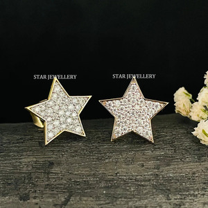 14K Solid Gold Natural Diamond Iced STAR Solid Gold <b>Earring</b> Fine Jewelry. - Product Image 2