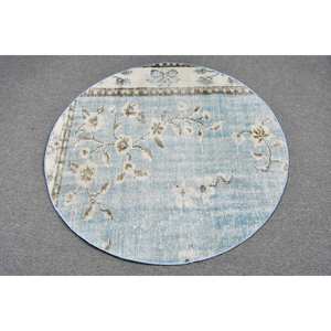 Classic Vintage Turkish Rug 3.5 X 3.6ft Blue Brown Patchwork Wool <b>Carpet</b> Big Rectangle Living <b>Room</b> <b>Carpet</b> Latex for Hallway Use - Product Image 3