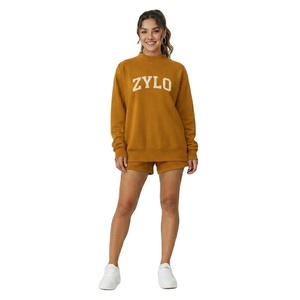 Relaxed Fit Women's Oversized Mockneck Pullover 2 Piece Shorts Set Winter Polyester/Cotton Fleece Quick Dry Anti-Wrinkle - Product Image 1
