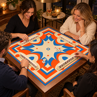 Tapis de Mahjong Américain, Housse de Table Carrée, Imprimé Géométrique Audacieux Bleu Orange Crème pour Soirée Jeu, Décoration d'Intérieur, Accessoire de Jeu de Table