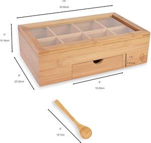 Boîte à thé - Organisateur de rangement pour sachets - Coffret en bois de bambou - Contient 8 compartiments - Livré avec un tiroir - Product Image 3