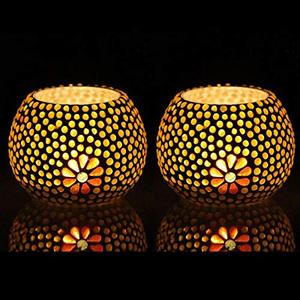 Elegante portavelas de mosaico de vidrio, (paquete de 2) Para Navidad, Diwali, bodas y decoración del hogar - Product Image 2