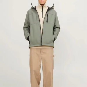 Premium Quality Breathable <b>Waterproof</b> <b>Warm</b> Wear Resistant Canvas Stand Collar Front Logo Softshell Bomber <b>Jacket</b> Men Outdoor - Product Image 4