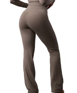 Pantalones deportivos de cintura alta de último diseño para mujer, mallas de gimnasio con patrón sólido, cierre de cintura elástica, mallas acampanadas al por mayor - Product Image 2