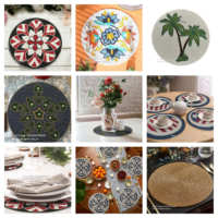 Sous-plats faits à la main en forme de palmier, décoratifs de table bohème, sous-plats ronds en perles de verre avec dos en tissu