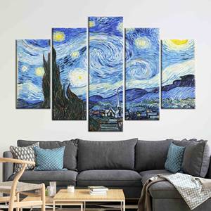 งานศิลปะบนผ้าใบพิมพ์ลาย: คืนที่เต็มไปด้วยดวงดาวโดยวินเซนต์ แวน โก๊ะ,5P Mix:Gallery Wrap - Product Image 1