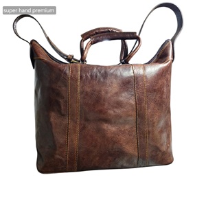 Brown Genuine Leather <b>Vintage</b> <b>Clutch</b> Tote Purse Duffel <b>Bag</b> with Zipper Closure Dual Handles Cotton Lining Travel - Product Image 2