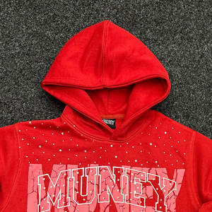 100% algodón 400 GSM Heavy Weight Hoodie Blank Mens pullover Hooded Vintage Winter Full Rhinestones Hoodies - Product Image 2