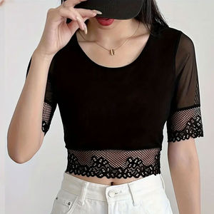 Personnalisé 2025 dames solide haut court t-shirts grande taille vierge recadrée t-shirts à vendre - Product Image 2