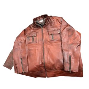 Veste de motard en cuir marron pour homme, veste de motard en cuir PU marron pour homme avec col à revers et détails matelassés - Product Image 2