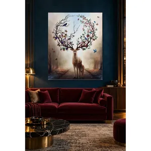 Impression sur toile Fida Deer avec fleurs et oiseaux sur les bois de cerf - Product Image 5