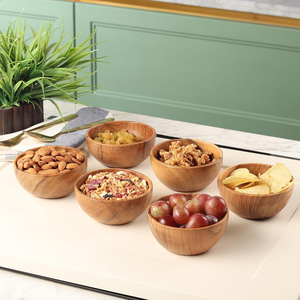 ชุดชามไม้อะคาเซียธรรมชาติสำหรับของหวาน6ชิ้นเหมาะสำหรับขนมขบเคี้ยวถั่วดิปหรือชาร์เลติเตอร์ขนาดเล็กจากอินเดีย - Product Image 4