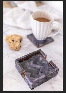 Stylish Classic New Design Black Resin Square Bone Inlay Wooden <b>Coasters</b> Customized Logo Print Natural <b>White</b> Inlay <b>Coaster</b> Box - Product Image 4