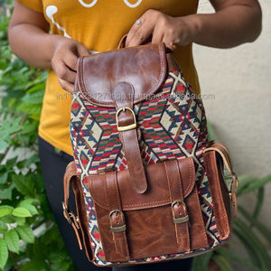 Nouveau Western Boho Style Vintage fait à la main en cuir Jacquard cordon sacs à dos point à la main Klim en cuir véritable Style indien sacs - Product Image 2