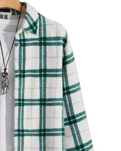 Chemise en flanelle à carreaux pour homme, personnalisée par le fabricant, blanc et vert, boutonnée, manches longues, décontractée, style chemise d'hiver chaude - Product Image 2