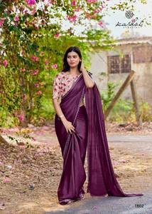 Mono satin avec swarovski et chemisier Satin saree party wear saree GlimmerSilk Elegance SatinSpark Royale Shimmer collection - Product Image 4